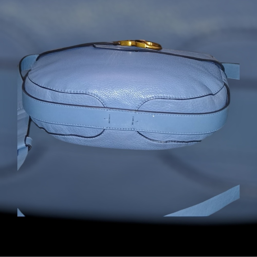 EUC Tory Burch Gemini Link blue slate pebble leather hobo messenger style - Picture 8 of 10